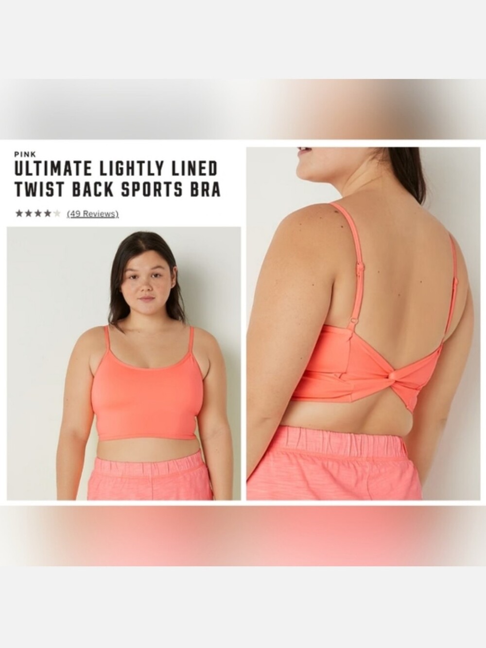 Victoria's secret pink ultimate lightly lined twist back sports bra XXL ORANGE